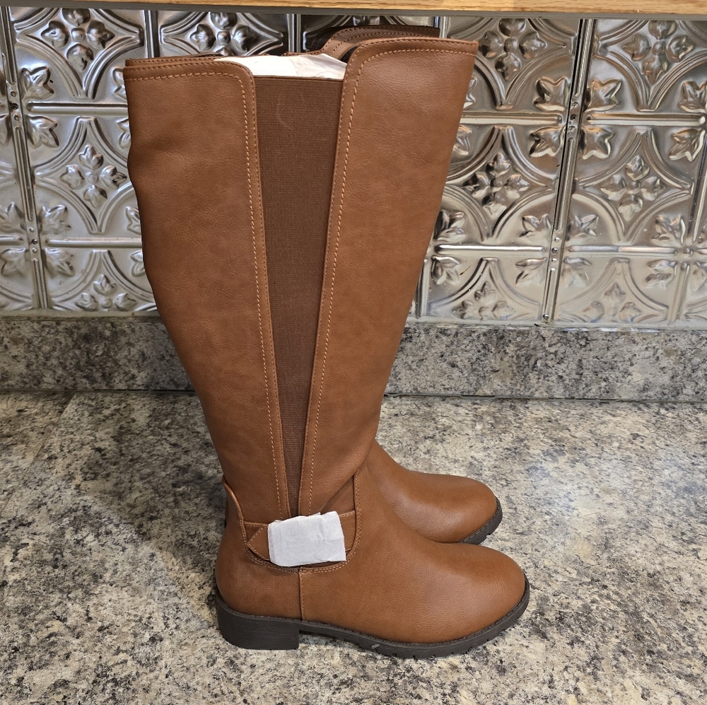 New! Comfortview Milan Tall Wide Calf Riding Boots Cognac Brown Sz 7W